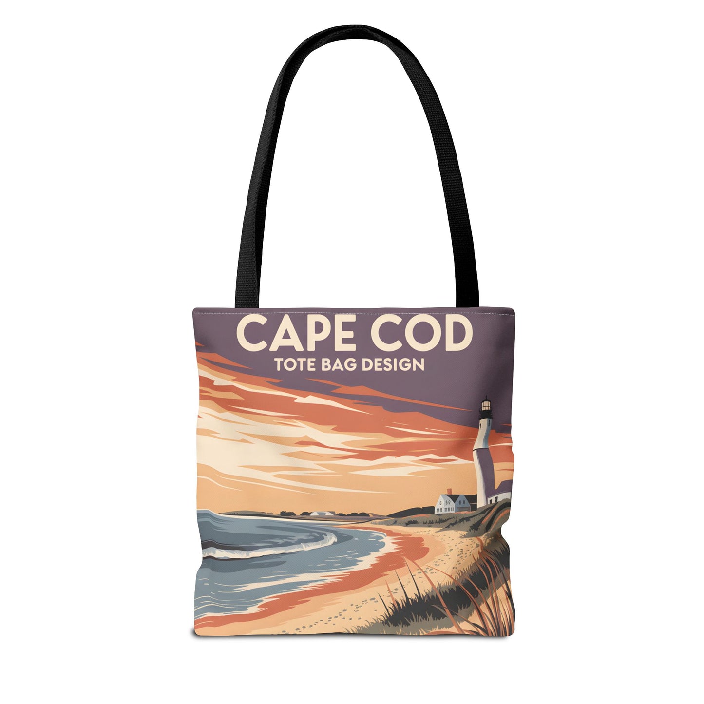 Cape Cod All Over Print Tote Bag Beach Sunrise Lighthouse Coastal Style Art