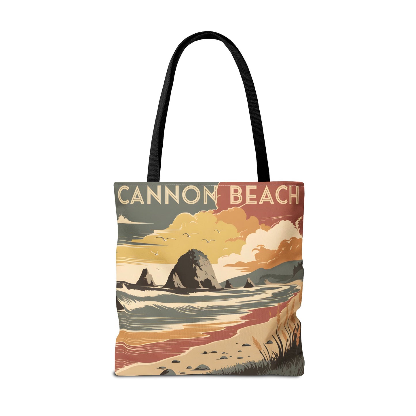 Cannon Beach Tote Bag All Over Print Coastal Art Ocean Scene Adventure Traveler