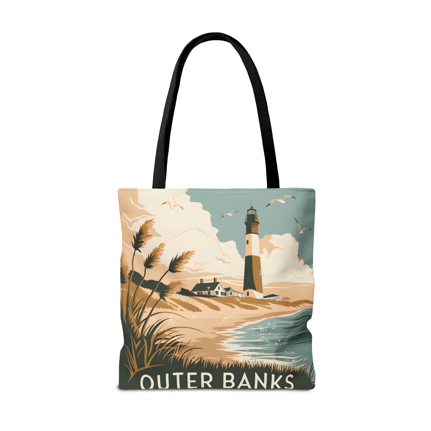 Outer Banks Lighthouse All Over Print Tote Bag Coastal Style Beach Accessory