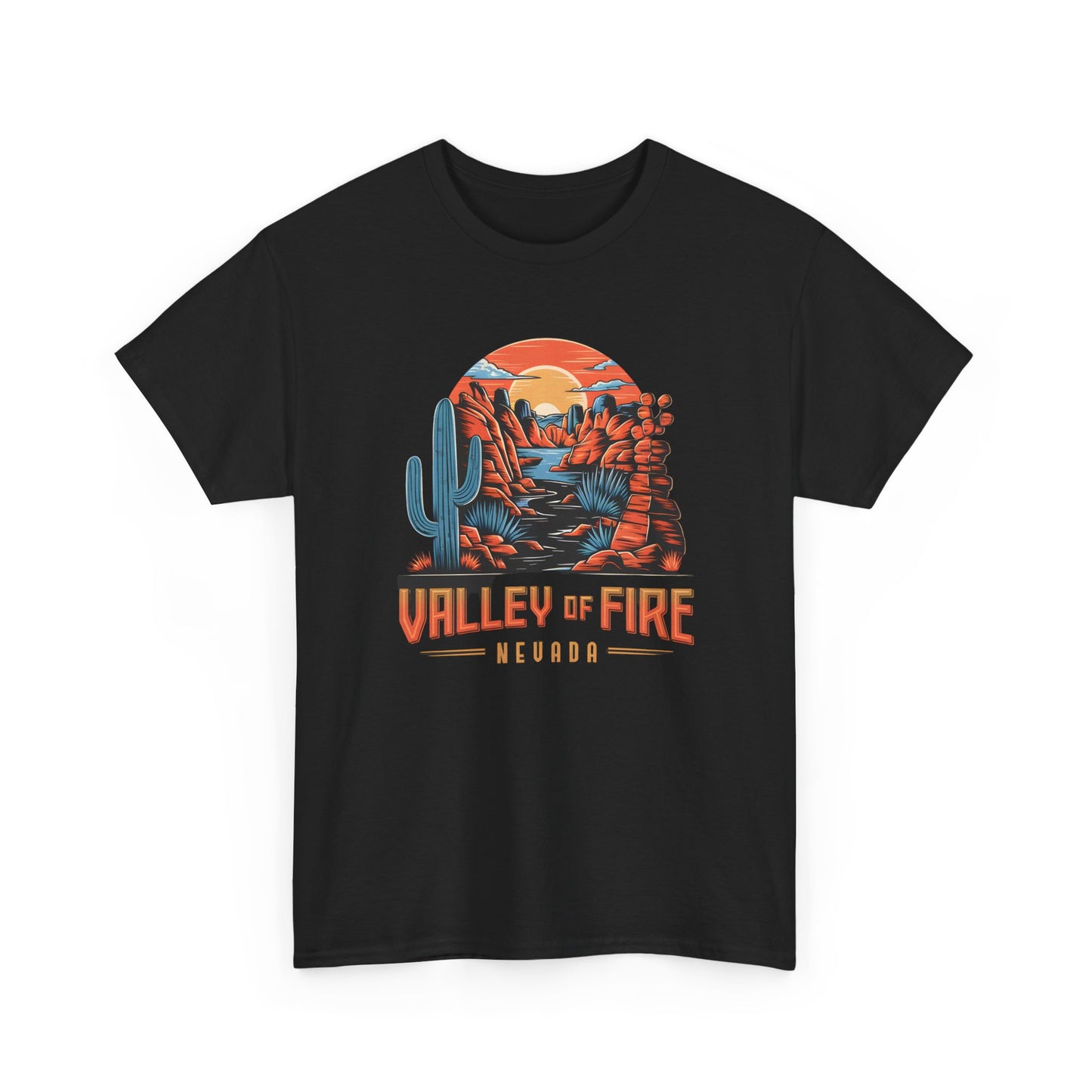Valley of Fire Nevada T Shirt Unique Desert Landscape Cactus Sunset Short Sleeve