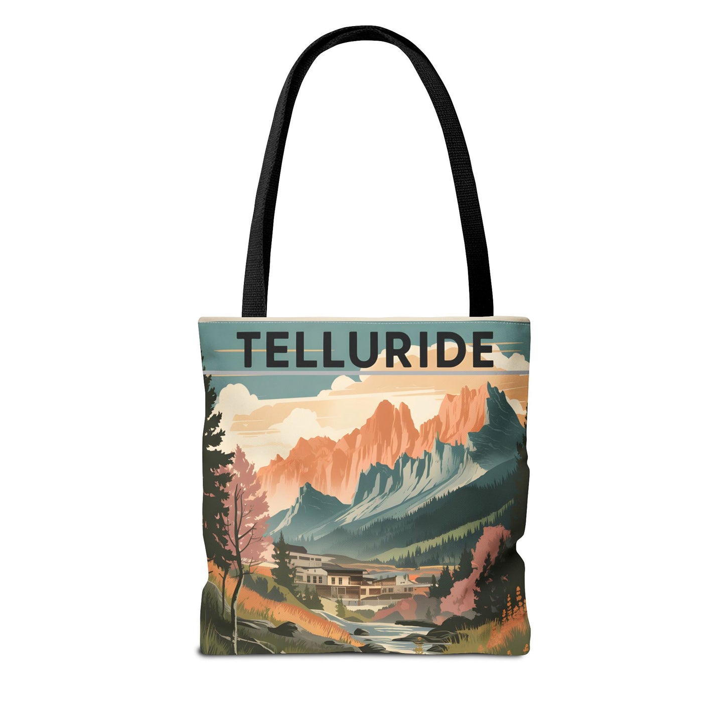 Telluride Vintage Poster Design All Over Print Tote Bag Unique Mountain Apparel
