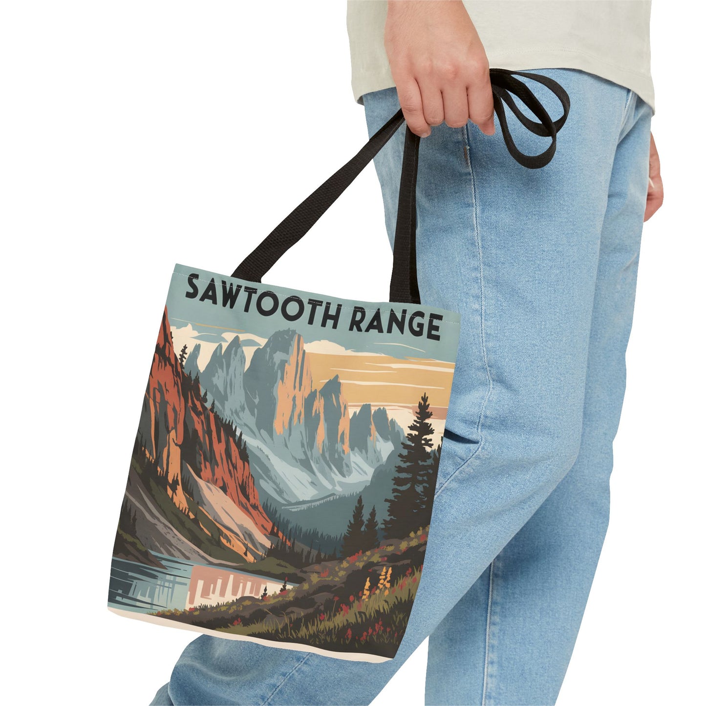 Sawtooth Range Mountains All Over Print Tote Bag Outdoor Adventure Eco-Friendly