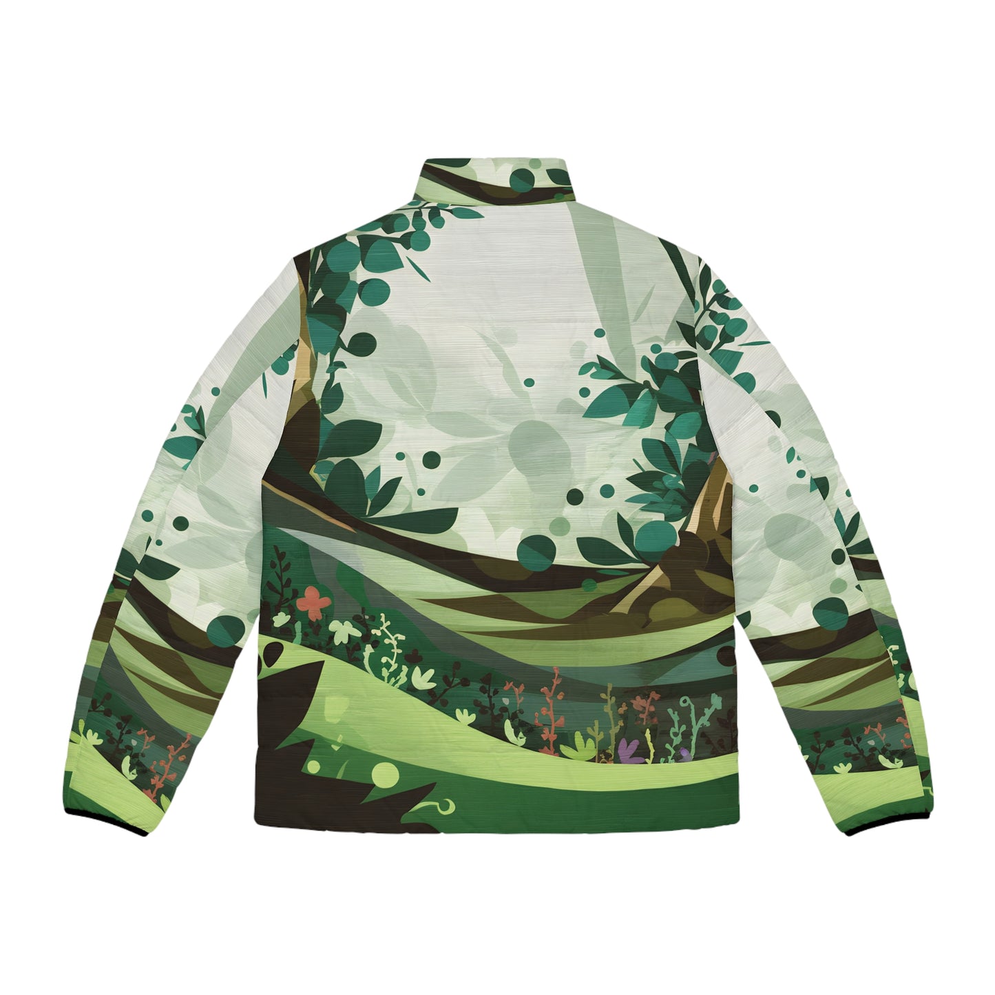 Grove Puffer Jacket All Over Print Forest Green Design Winter Outdoor Travel