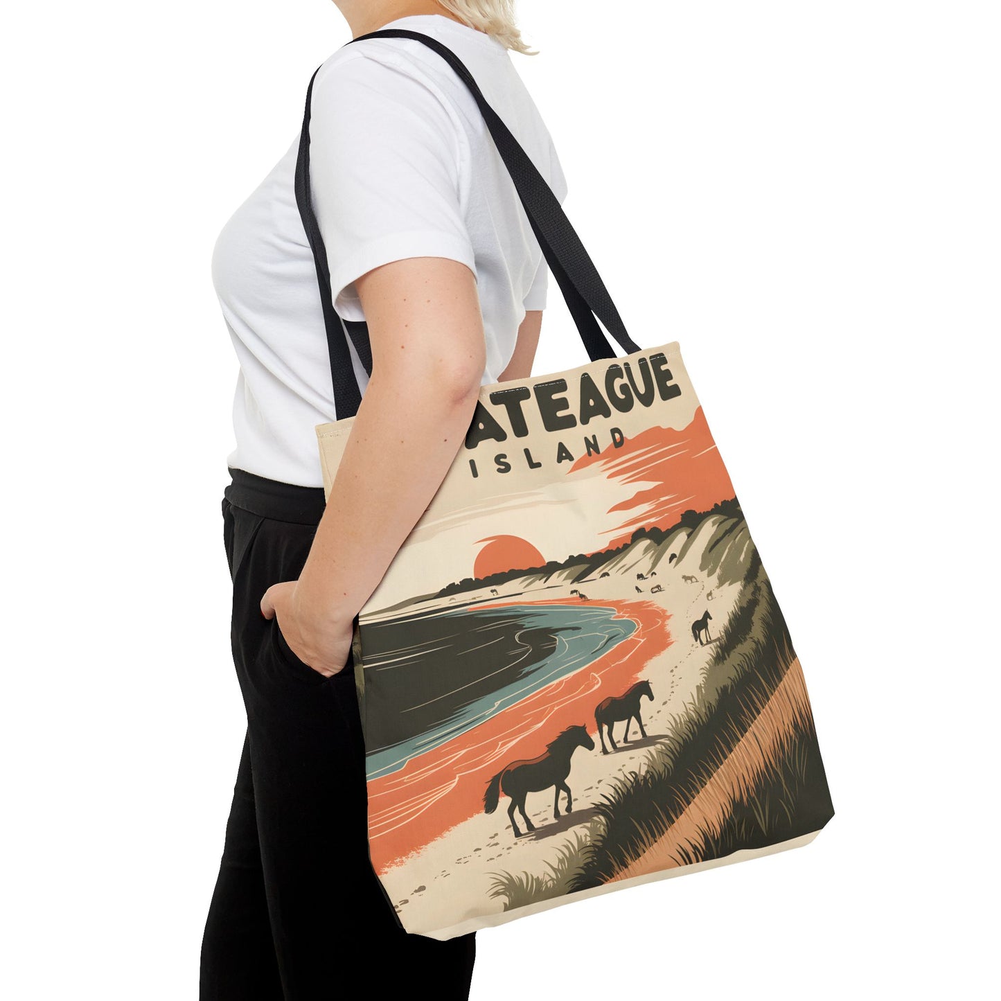 Assateague Island All Over Print Tote Bag Beach Horses Sunset Design Art Apparel