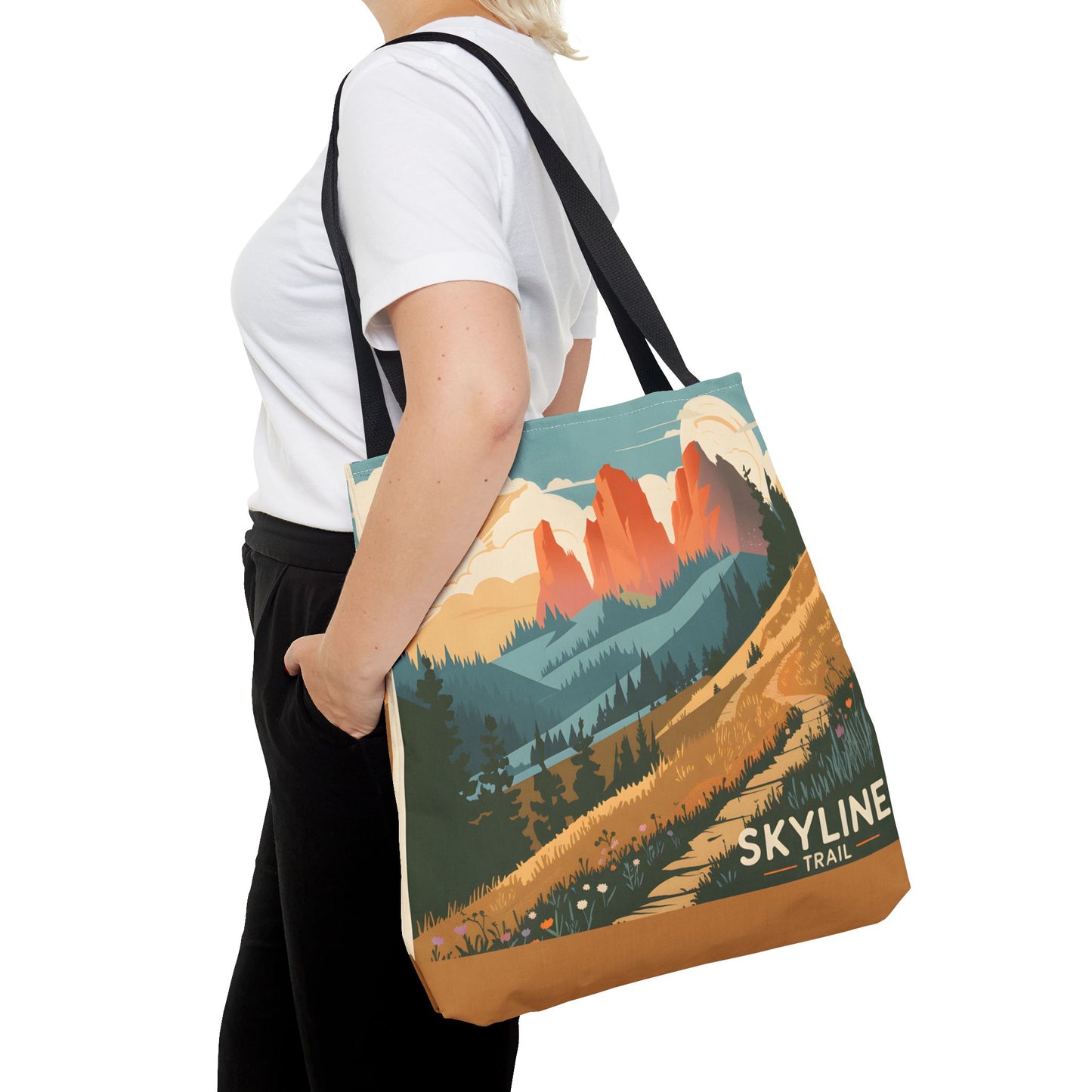 Skyline Trail All Over Print Tote Bag Vintage Mountain Landscape Design
