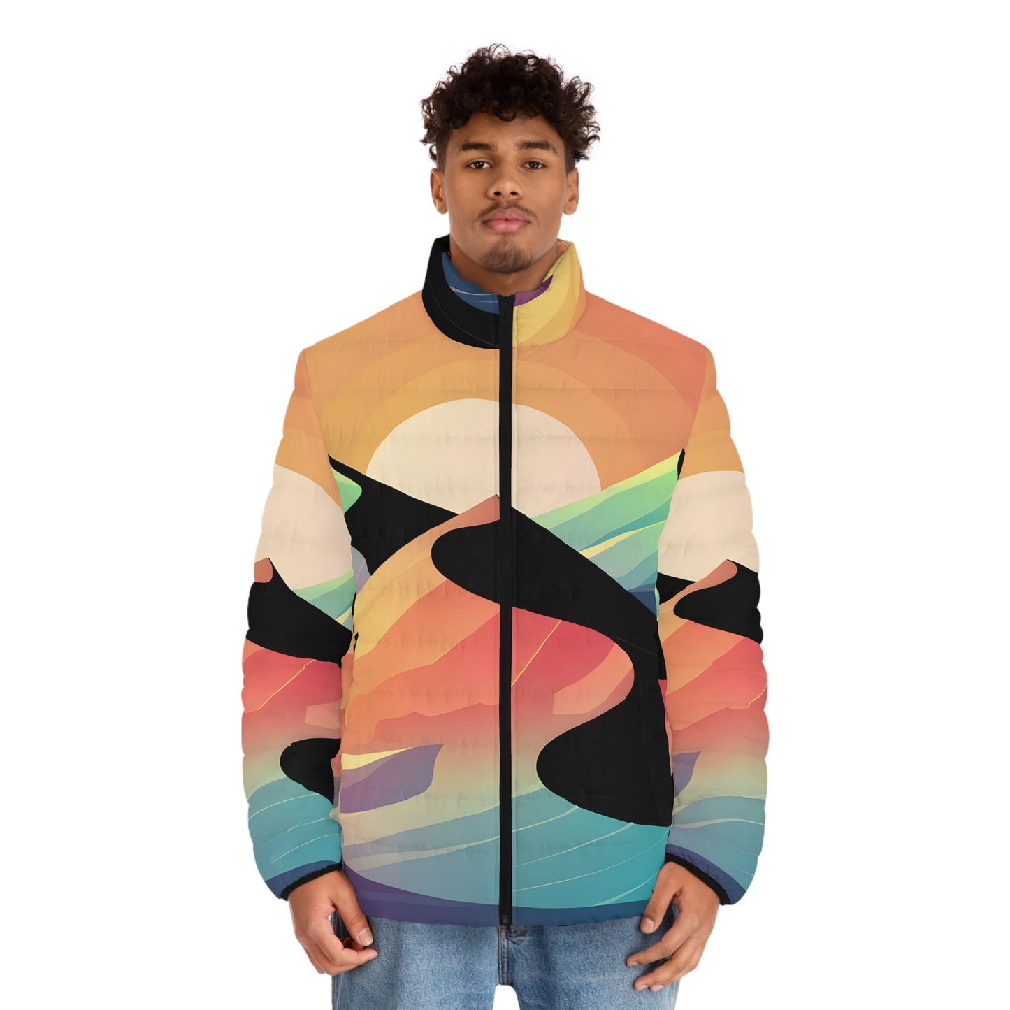 Gradient Dunes Puffer Jacket Men’s Colorful Zip Coat Warm Outdoor Adventure Wear