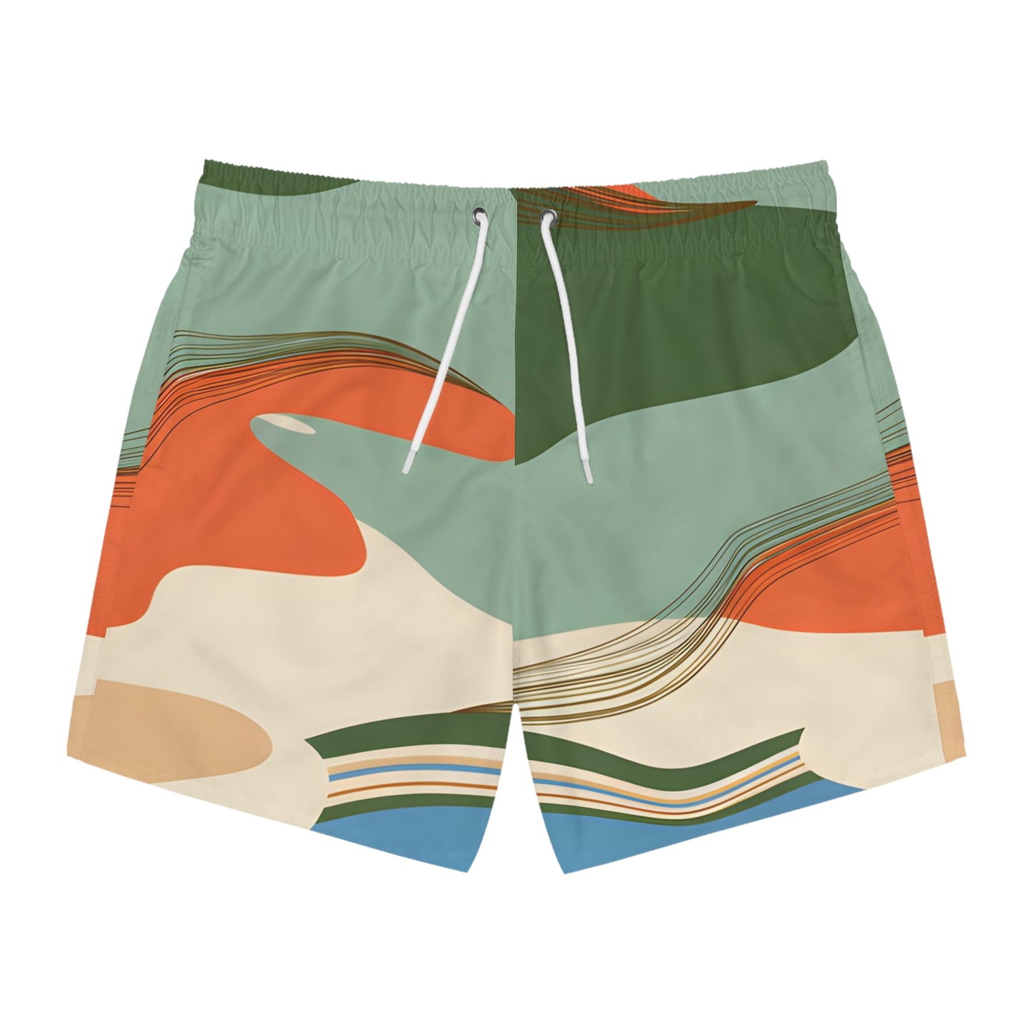 Abstract Wave Swim Trunks Men’s Beach Shorts Summer Style Quick Dry Drawstring