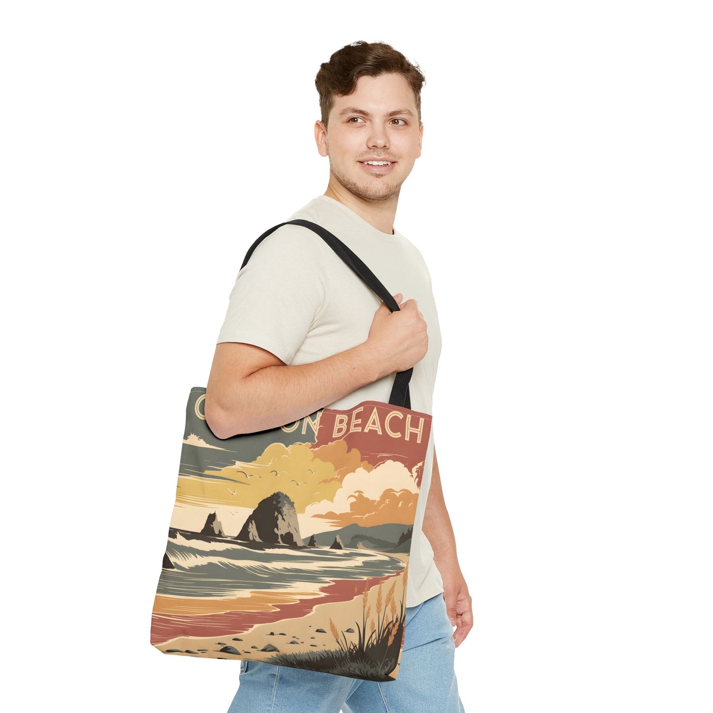 Cannon Beach Tote Bag All Over Print Coastal Art Ocean Scene Adventure Traveler