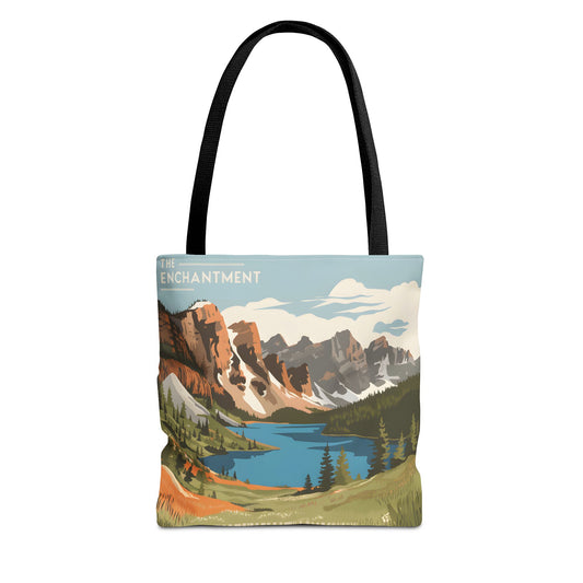 Enchantments All Over Print Tote Bag Mountain Lake Design Eco Friendly Gift
