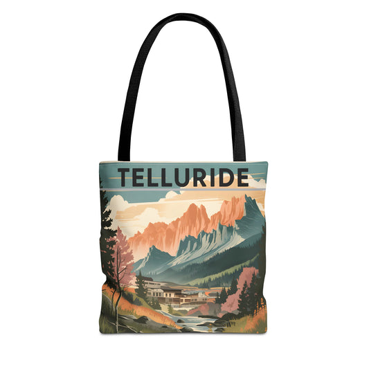Telluride Vintage Poster Design All Over Print Tote Bag Unique Mountain Apparel