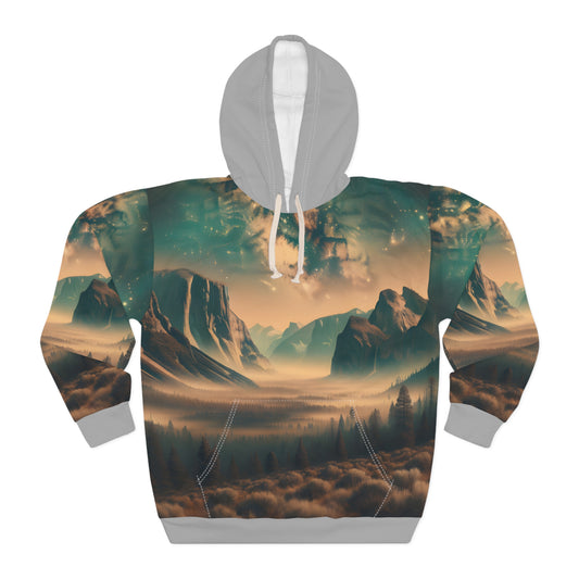 Celestial Serenity Hoodie Unisex Pullover Yosemite Valley Mountain Art Dreamy