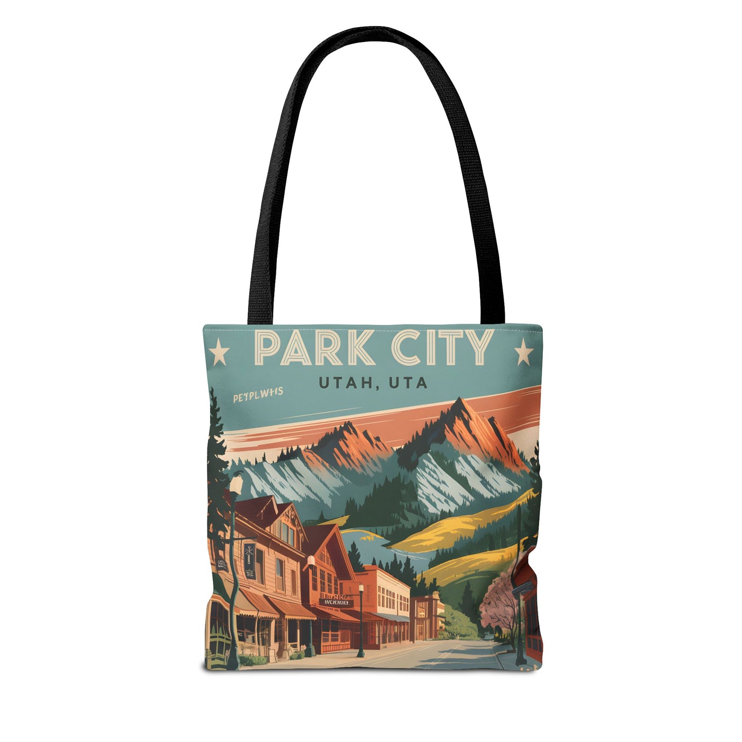 Park City Utah All Over Print Tote Bag Vintage Style Mountain Design Art Apparel