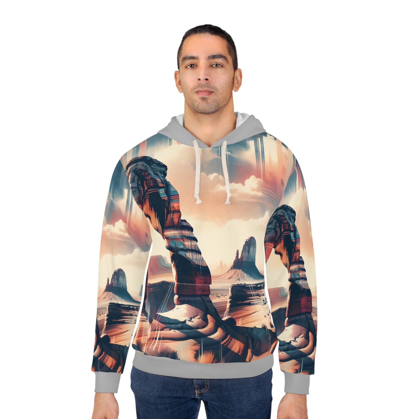 Desert-Inspired All-Over Print Hoodie with Abstract Landscape Design