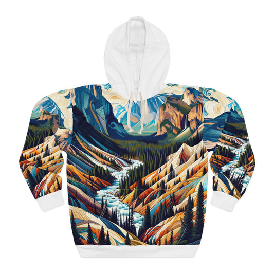 Yellowstone National Park Hoodie Vibrant All-Over Print Wilderness Pullover