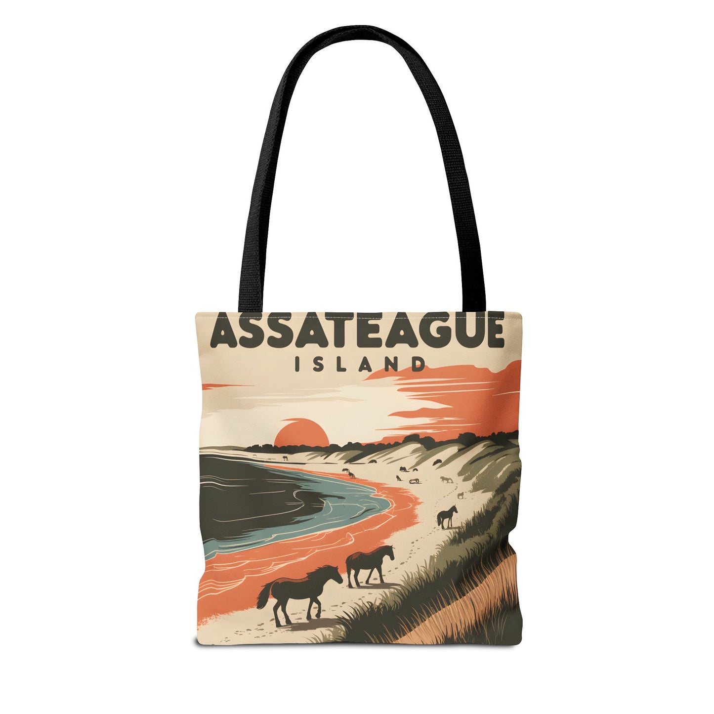 Assateague Island All Over Print Tote Bag Beach Horses Sunset Design Art Apparel