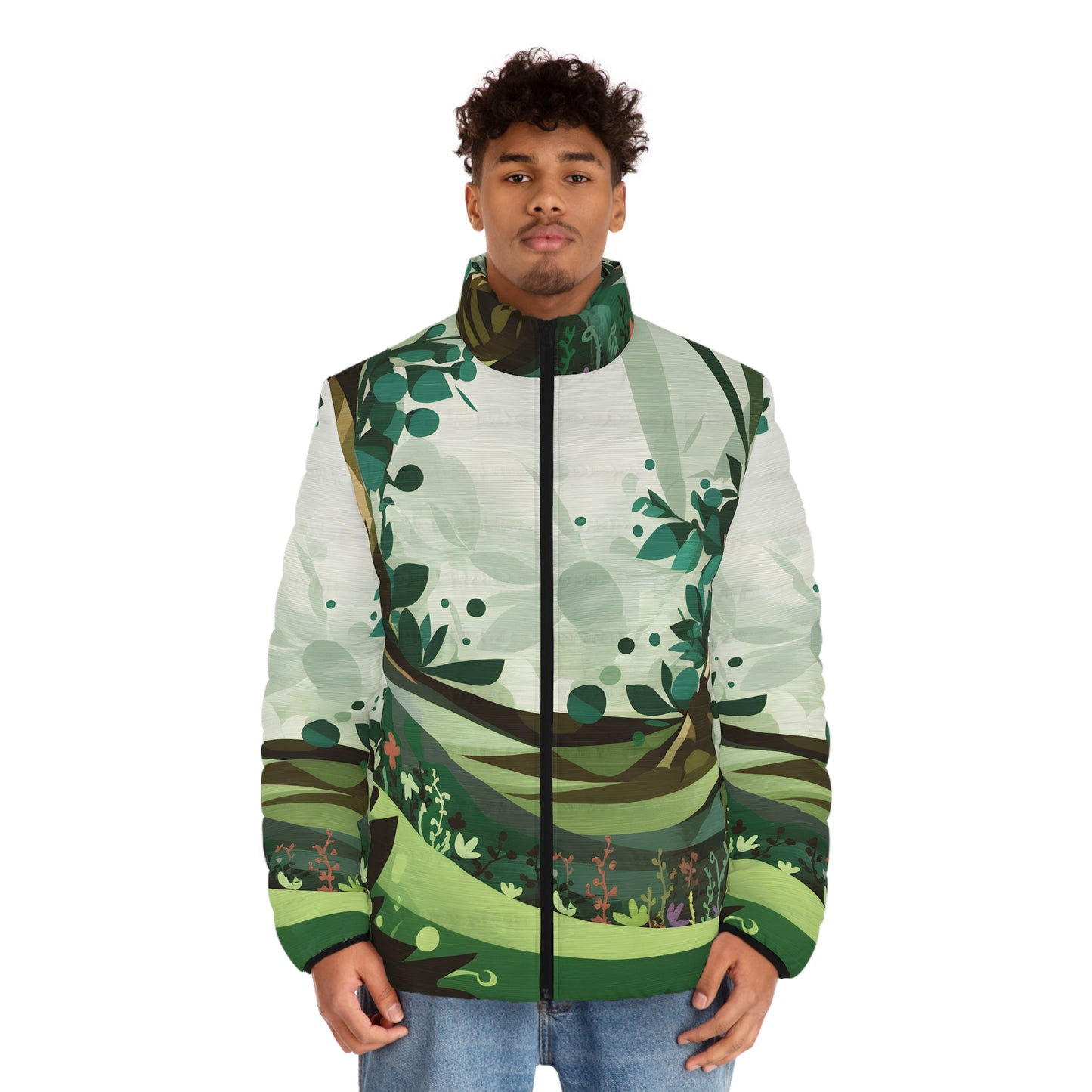 Grove Puffer Jacket All Over Print Forest Green Design Winter Outdoor Travel