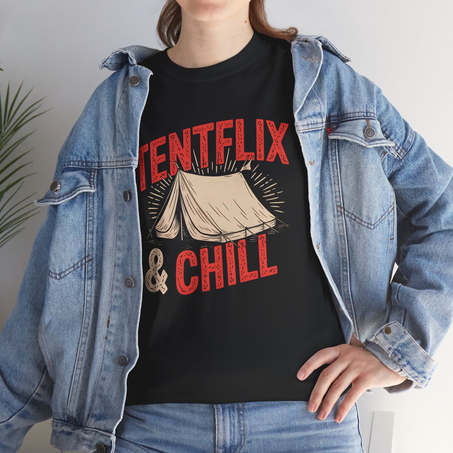 Camping Tentflix and Chill T-Shirt for Outdoor Movie Lovers Short Sleeve Unisex