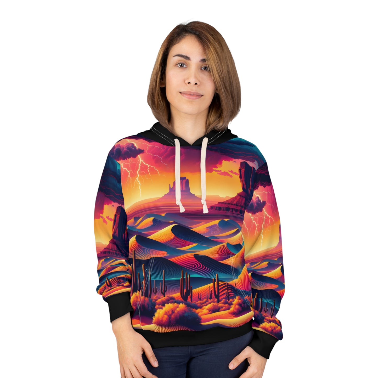 Vibrant Southwest Desert All-Over Print Hoodie with Abstract Patterns