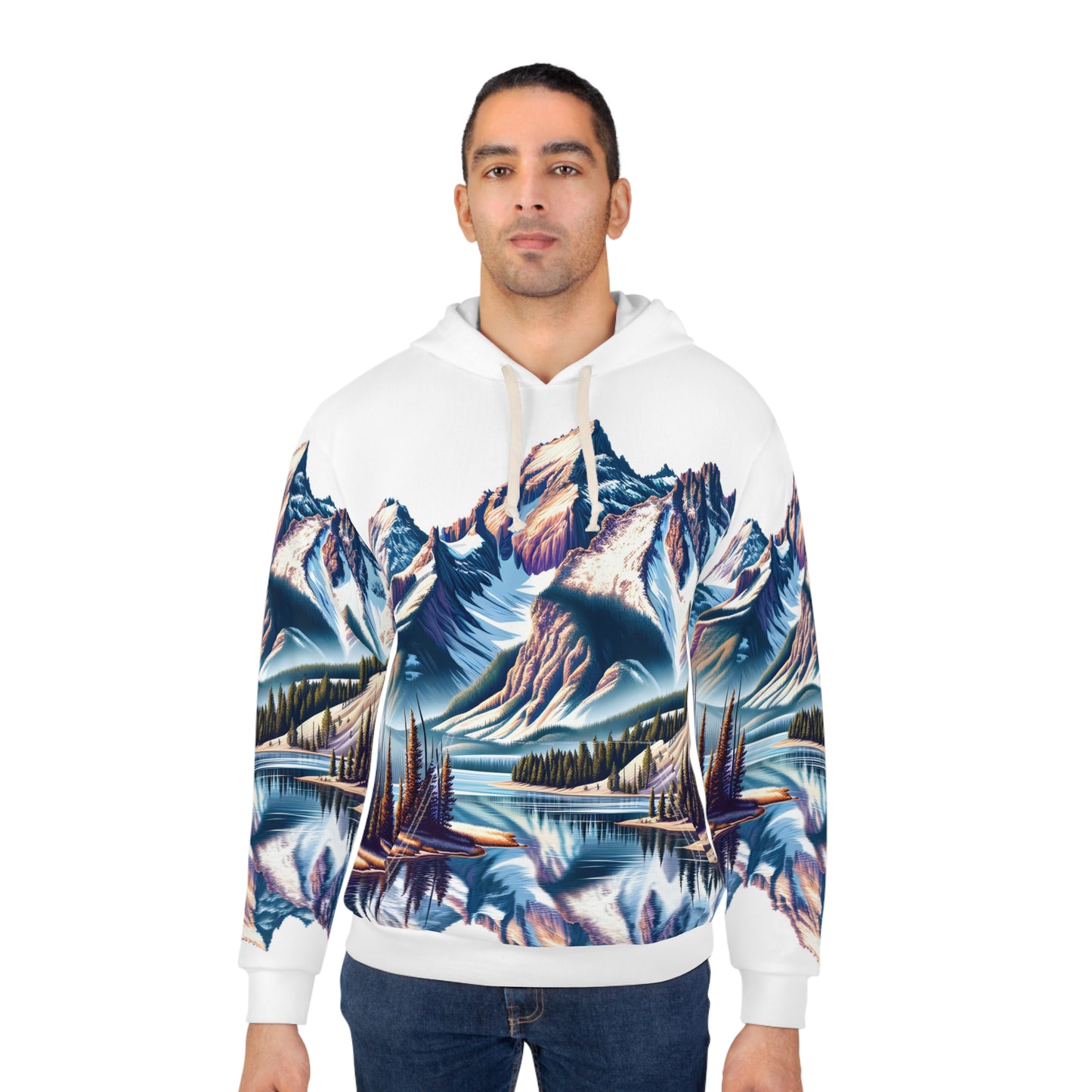 All Over Print Hoodie Unisex Mountain Lake Rockies Graphic Pullover Outdoors