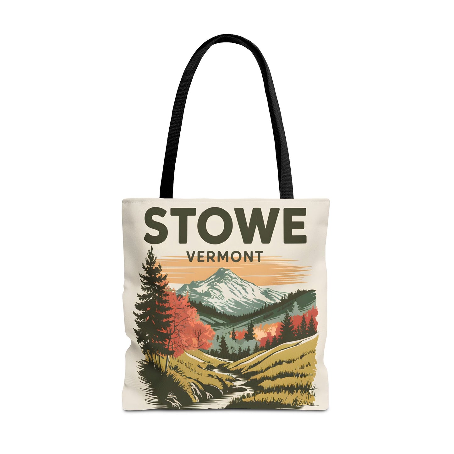 Stowe Vermont All Over Print Tote Bag Scenic Mountain Landscape Design