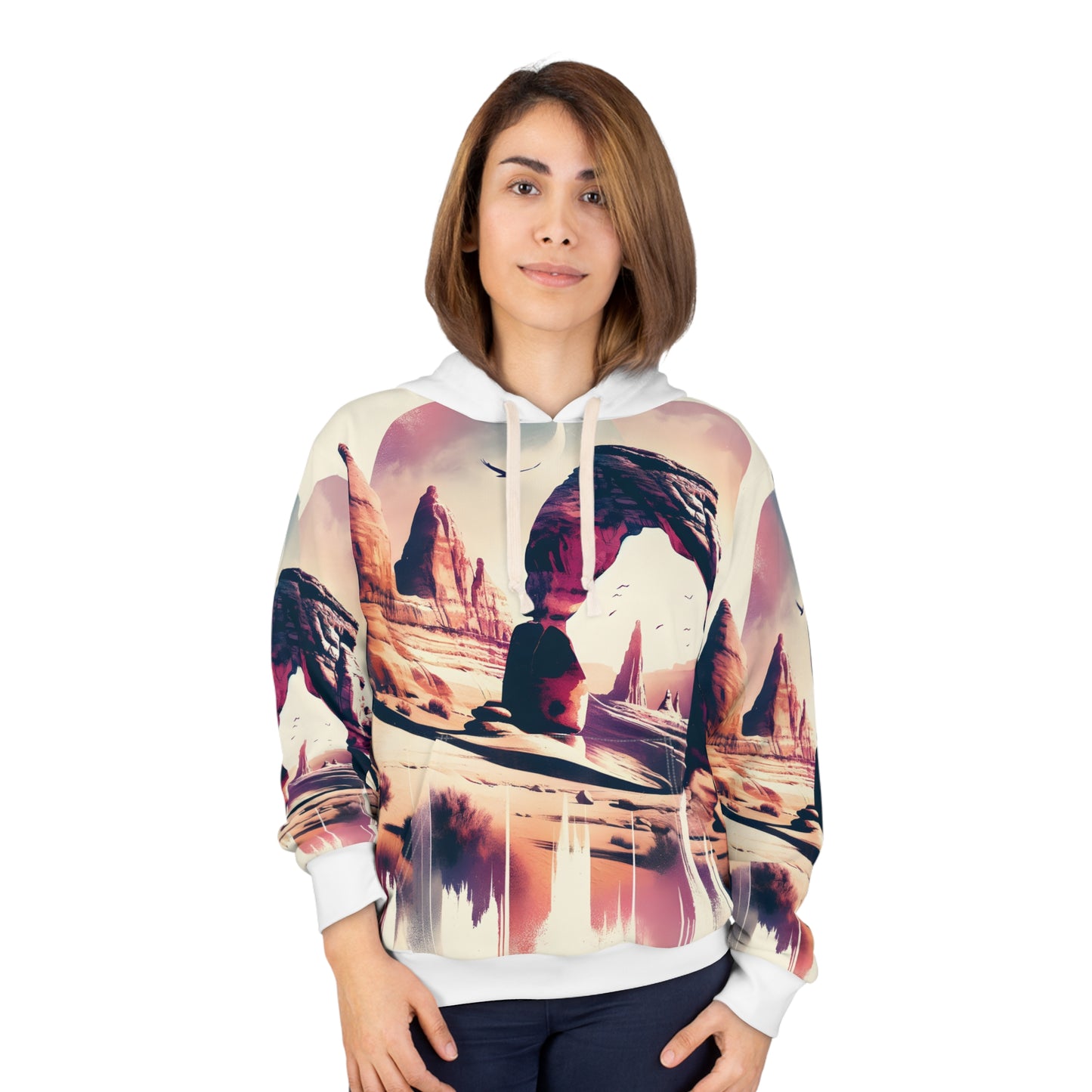 Desert-Inspired All-Over Print Hoodie Featuring Dramatic Landscape Art