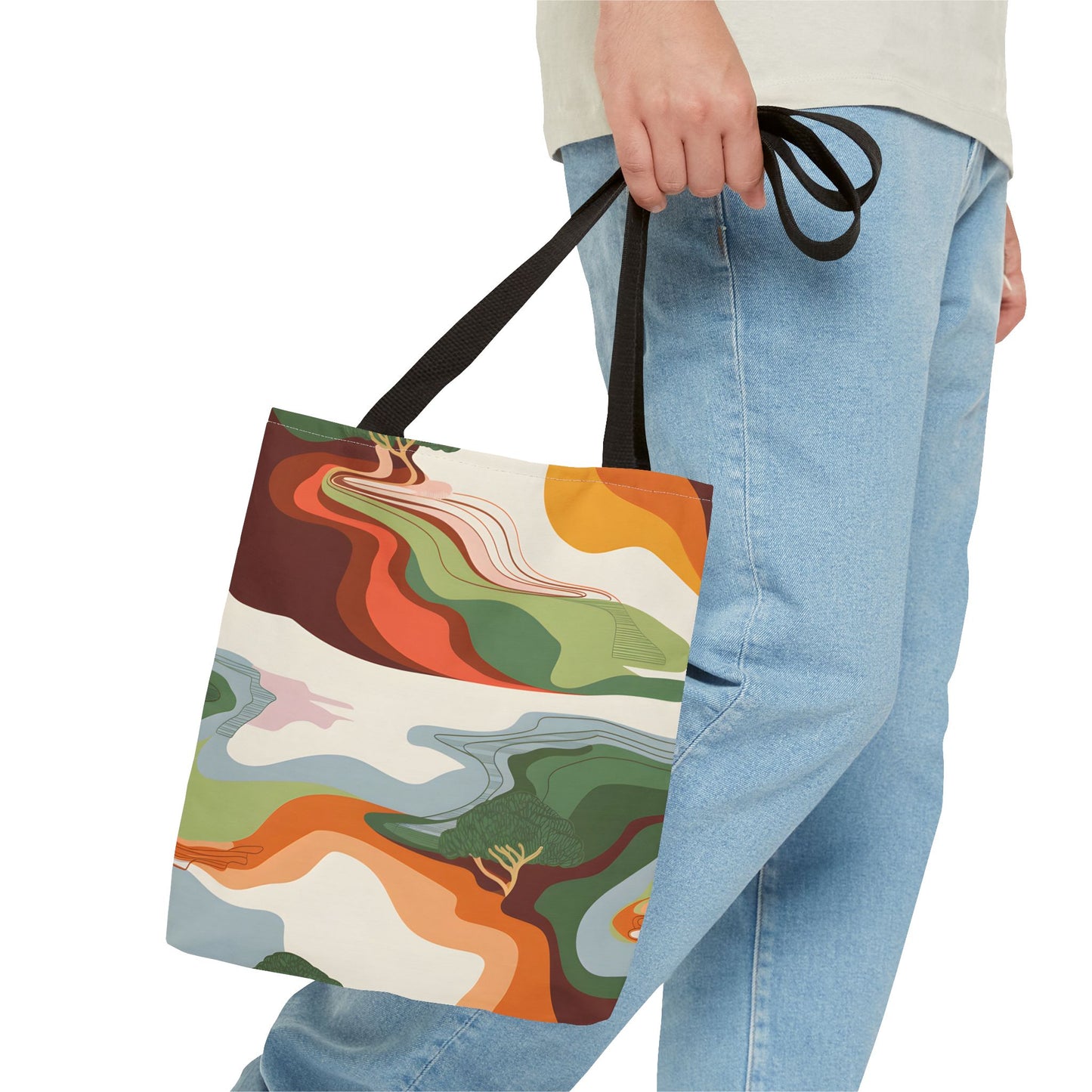 Abstract Wave Tote Bag Modern Eco Shoulder Bag Reusable Stylish Art Print Purse