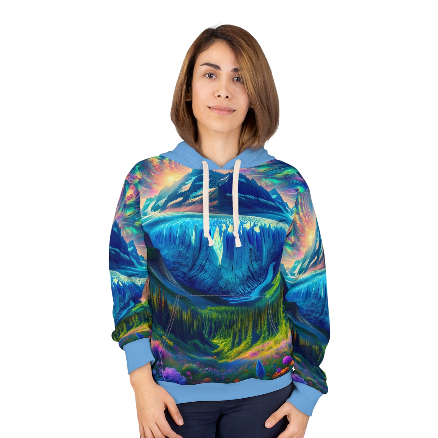 Glacier Park Hoodie Unisex Pullover Nature Landscape Trippy Mountain Art Blue