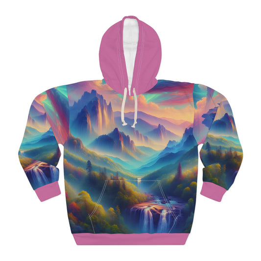 Smoky Mountains All-Over Print Hoodie Mountain Waterfall Artwork Sweatshirt