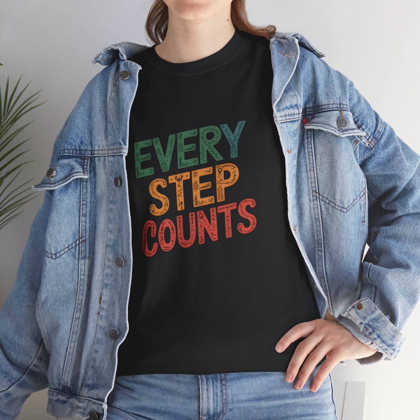 Every Step Counts Motivational Fitness Graphic T-Shirt Workout Apparel Unisex