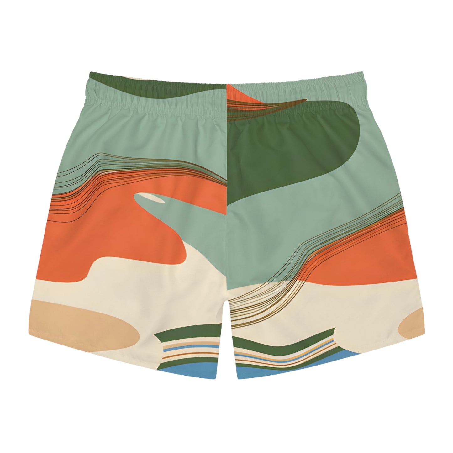 Abstract Wave Swim Trunks Men’s Beach Shorts Summer Style Quick Dry Drawstring