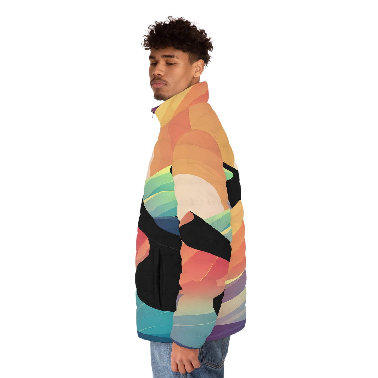 Gradient Dunes Puffer Jacket Men’s Colorful Zip Coat Warm Outdoor Adventure Wear