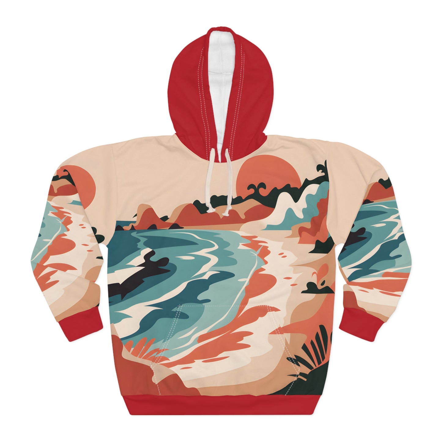 Beach Sunrise All Over Print Hoodie Perfect for Travel and Outdoor Adventures