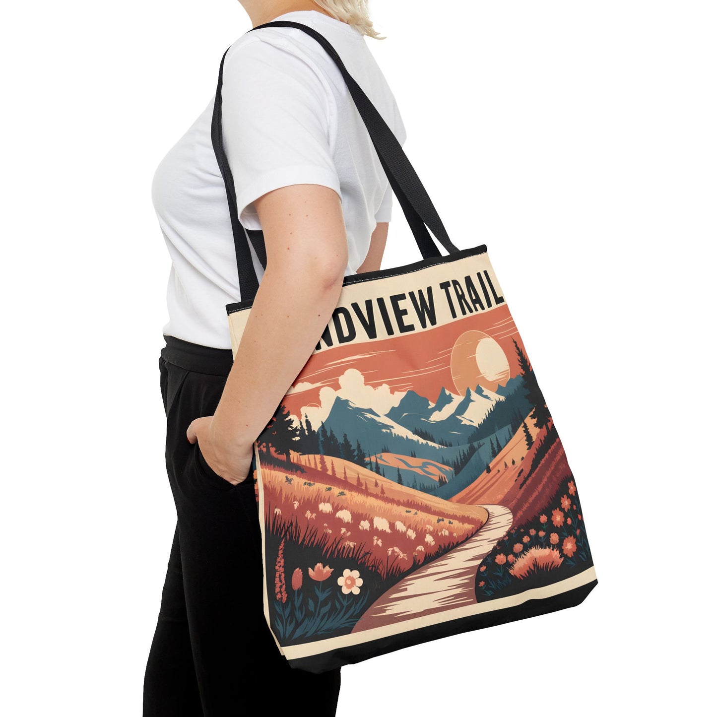 Grandview Trail All Over Print Tote Bag Outdoor Nature Hiking Floral Art Design