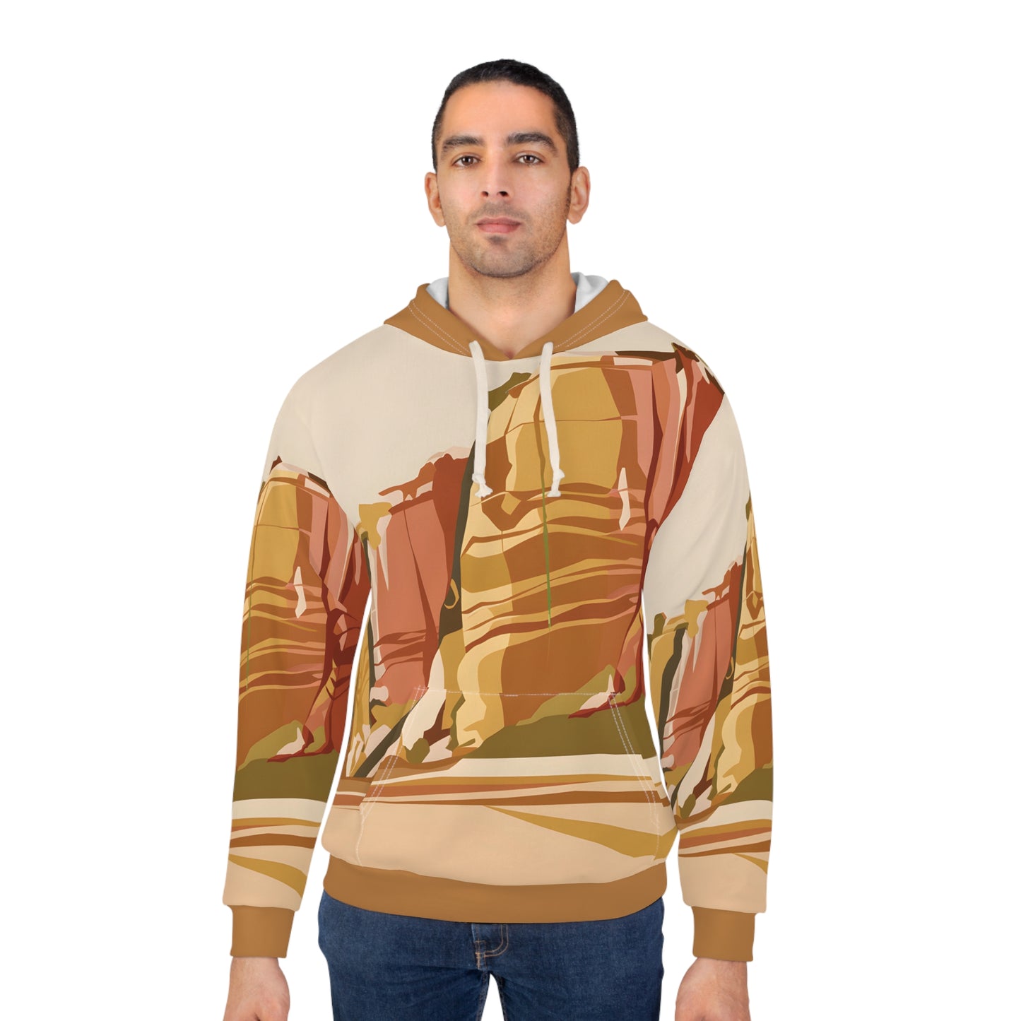 Golden Cliffs Hoodie All Over Print Desert Landscape Pullover Outdoor Travel
