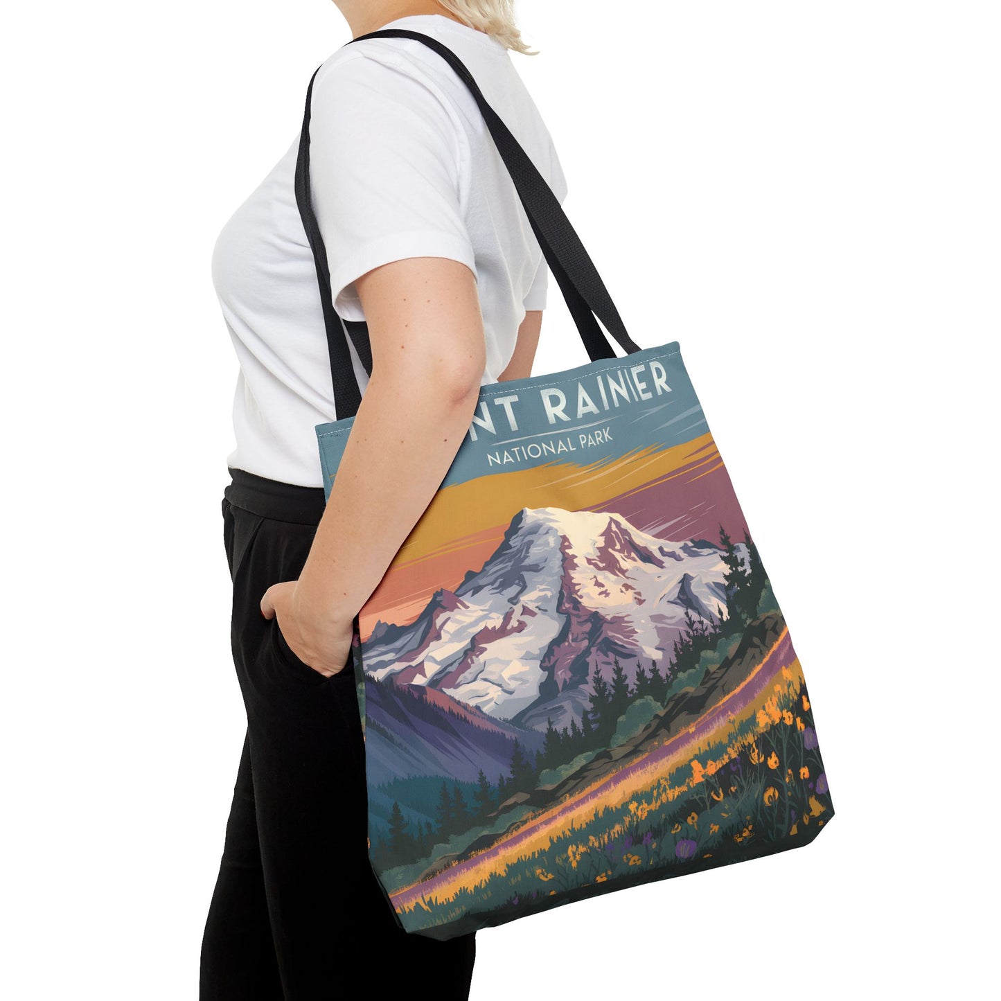 Mount Rainier National Park Tote Bag All Over Print Flower Art Design Apparel