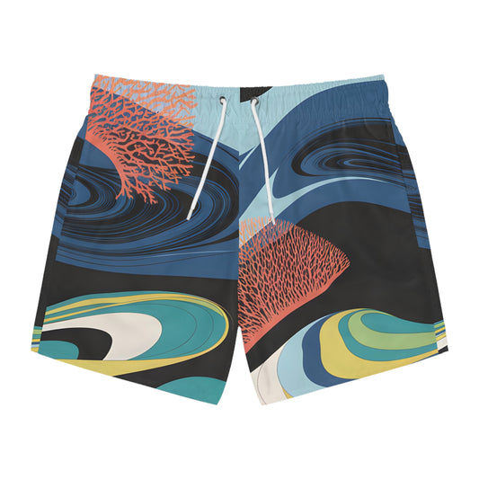 Neon Reef Swim Trunks Colorful Ocean Print Quick Dry Surf Board Shorts Beach