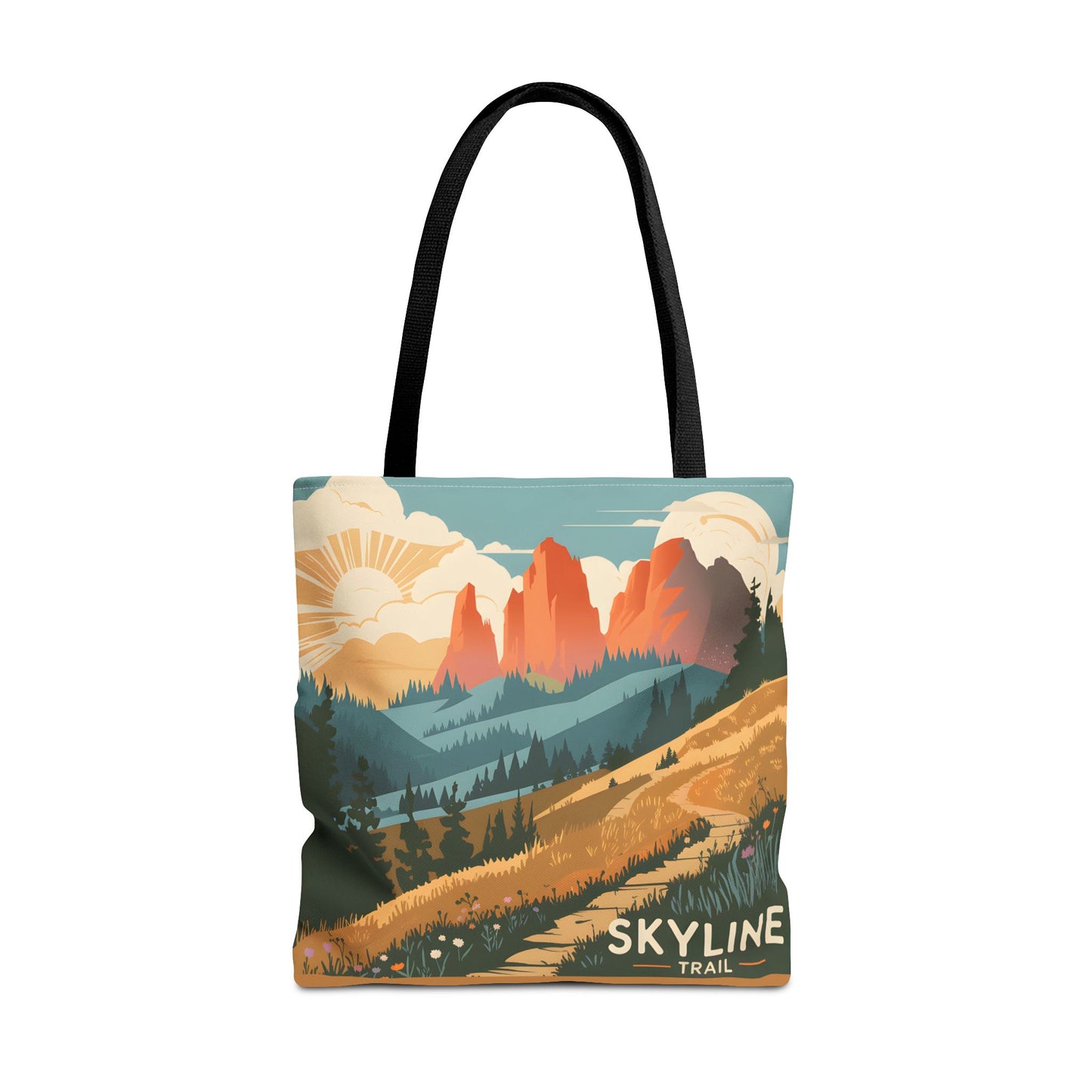Skyline Trail All Over Print Tote Bag Vintage Mountain Landscape Design