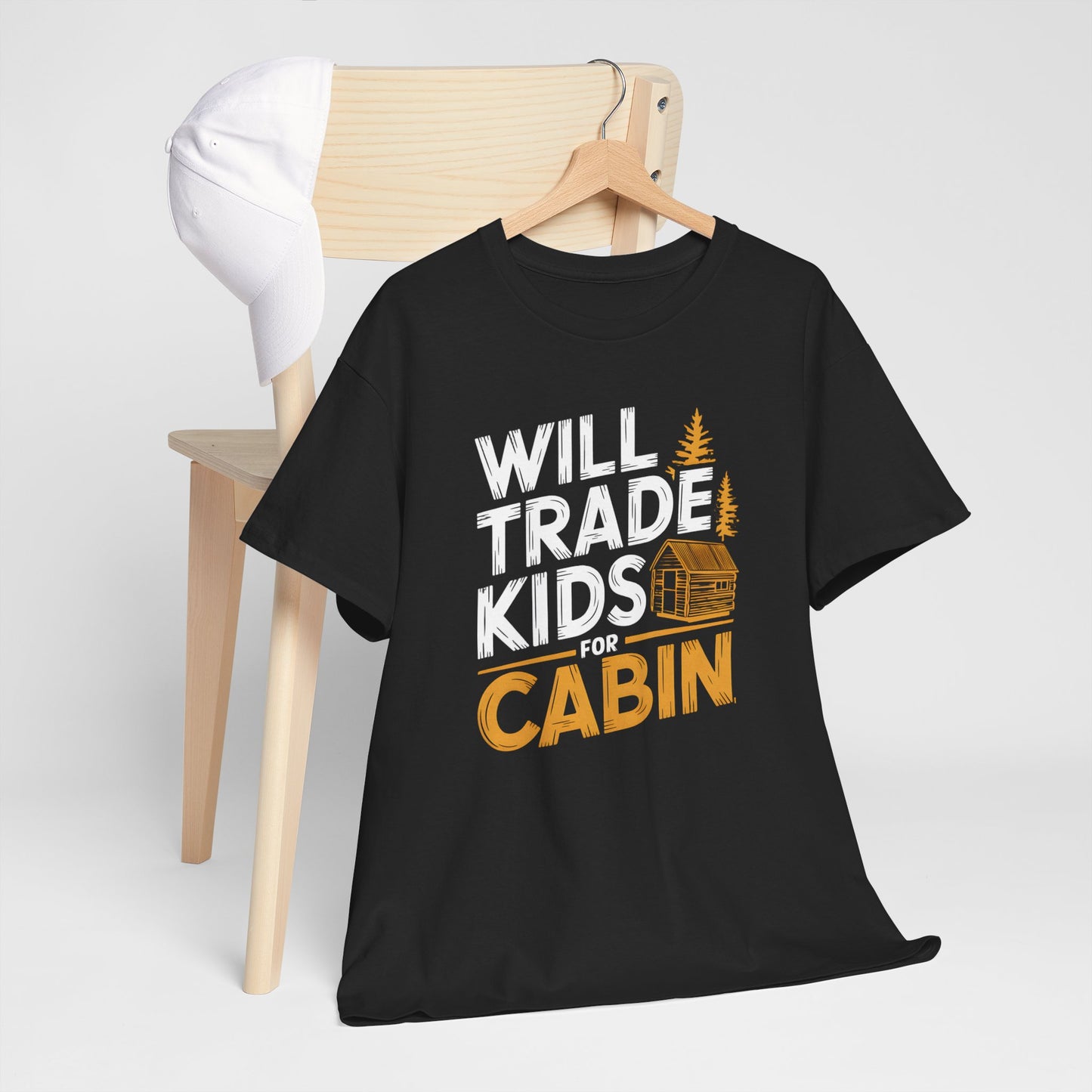 Funny Will Trade Kids for Cabin T-Shirt Graphic Novelty Gift Apparel Casual Wear
