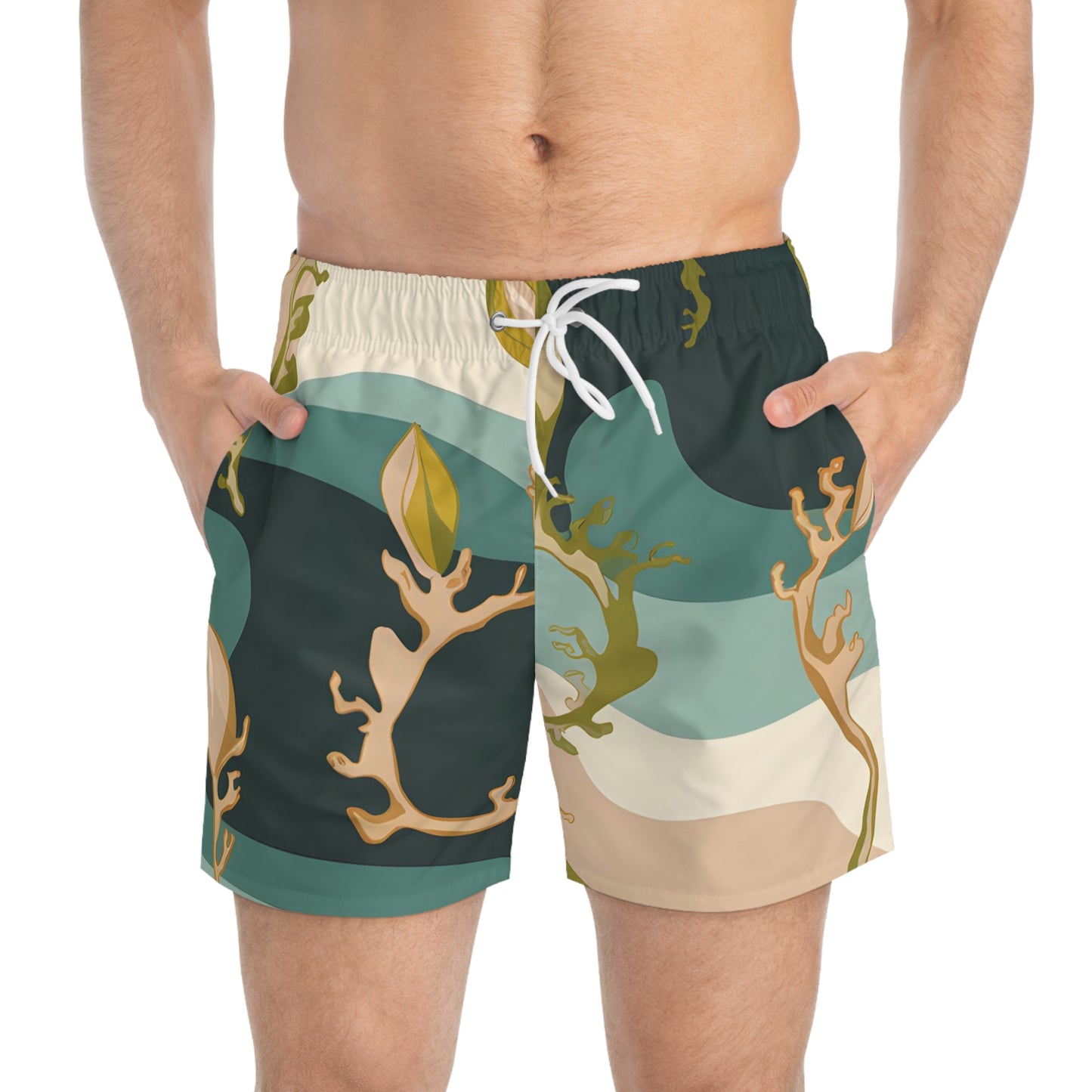 Kelp Line Men’s Swim Trunks Quick Dry Beach Shorts Ocean Print Surf Summer