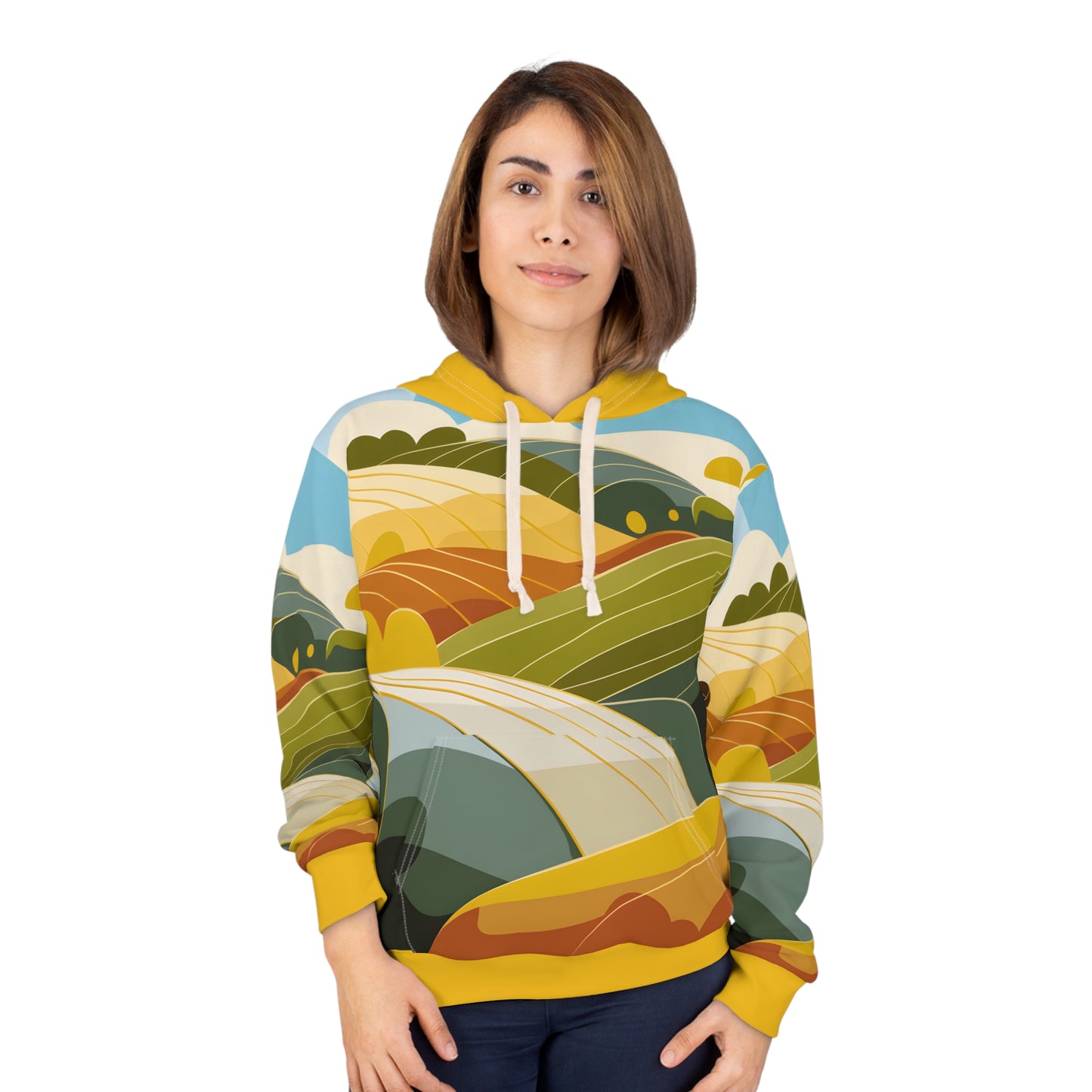 Sunwashed Hills All-Over Print Hoodie Outdoor Travel Apparel for Adventurers