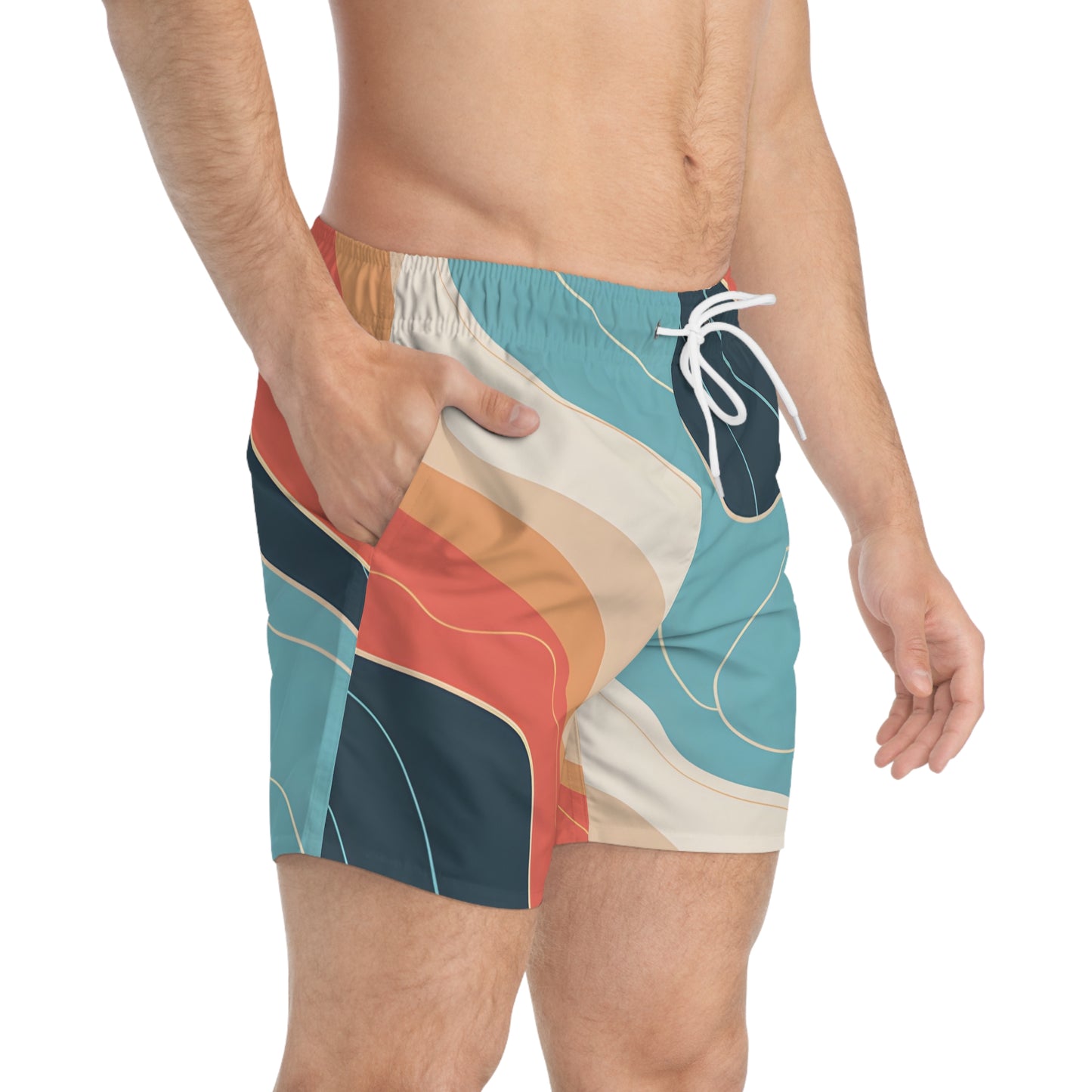 Mens Ocean Stripe Swim Trunks Comfortable and Stylish Beachwear Quick Dry