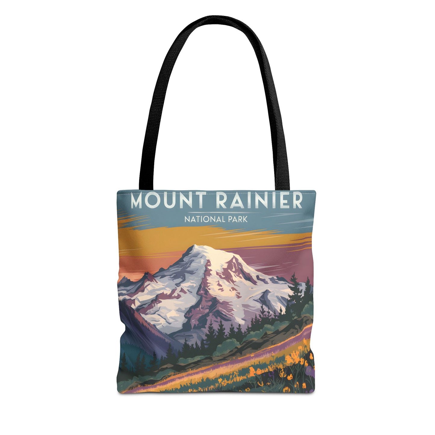 Mount Rainier National Park Tote Bag All Over Print Flower Art Design Apparel