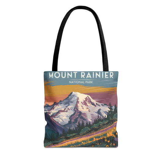 Mount Rainier National Park Tote Bag All Over Print Flower Art Design Apparel