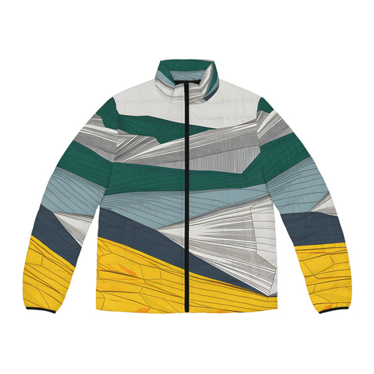 Northern Lines Puffer Jacket Stylish Outdoor Apparel Unique Print Design