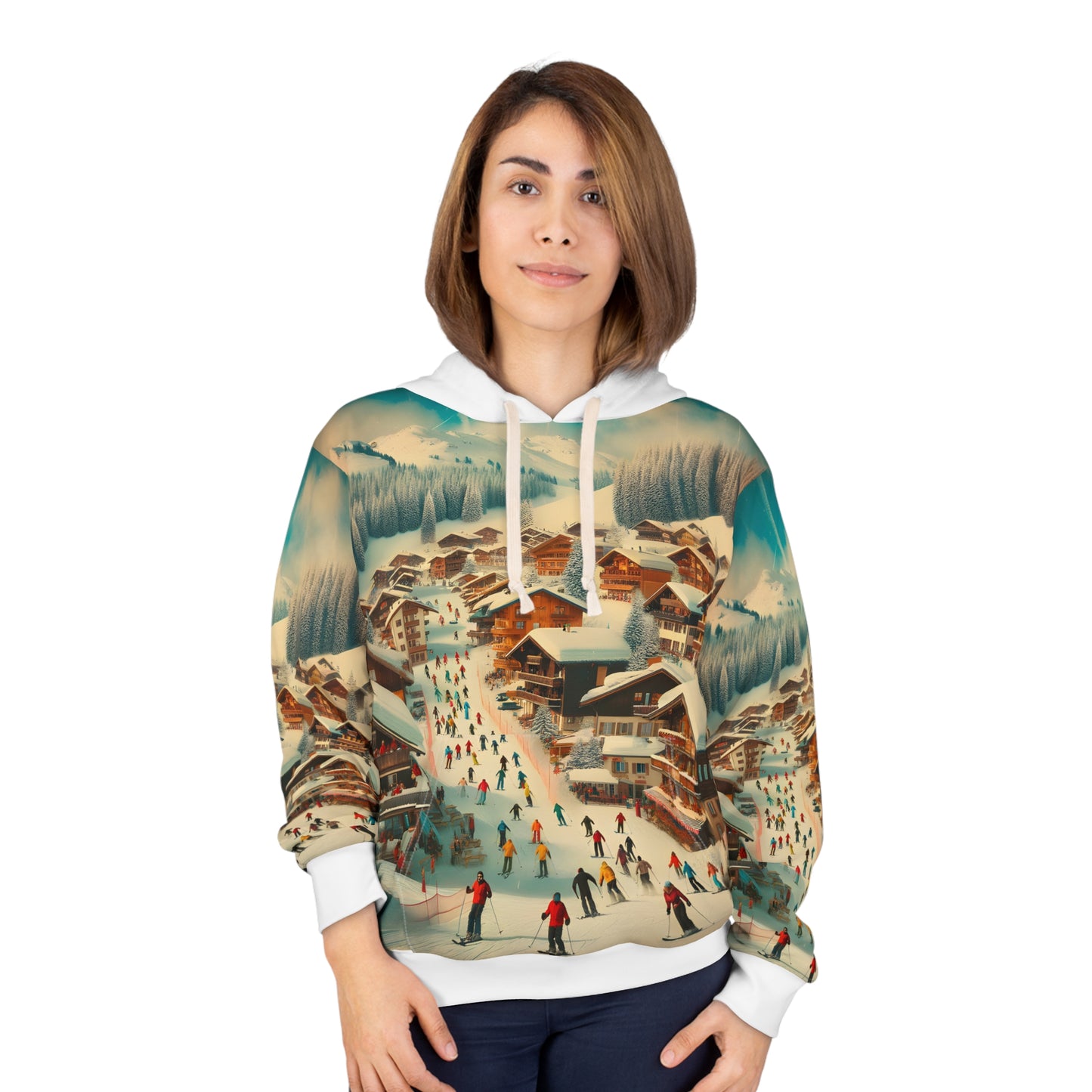 Stowe Inspired All Over Print Hoodie Outdoor Apparel Ski Travel Adventure Gear