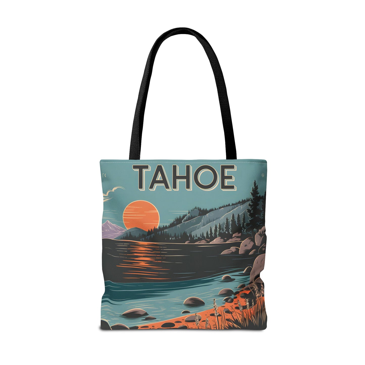 Vintage Tahoe Tote Bag All Over Print Lake Sunset Hiking Gift Outdoors Art