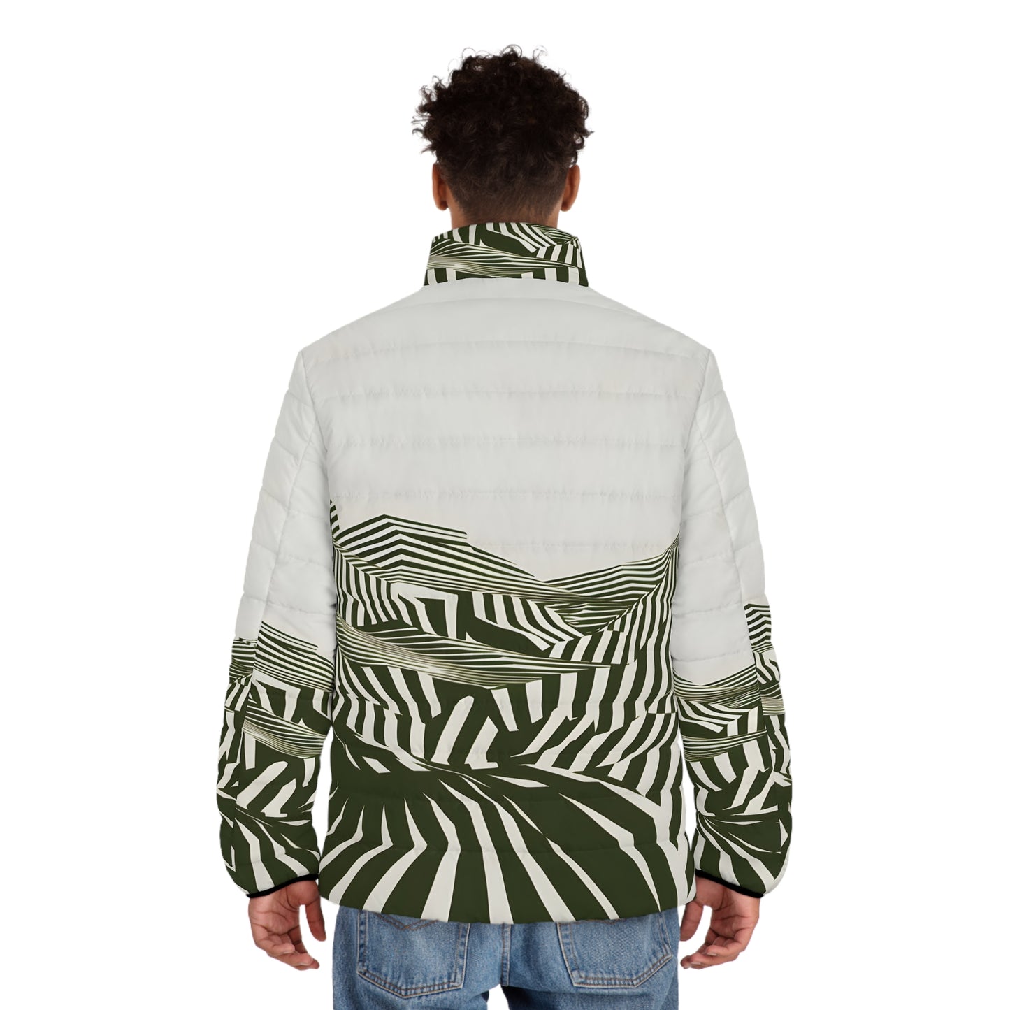 Drift Puffer Jacket All Over Print Minimal Leaf Design Stylish Outdoor Winter