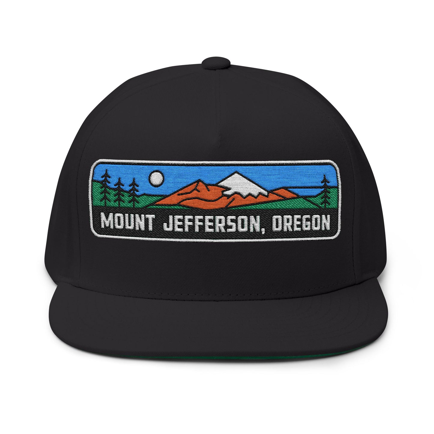 Mount Jefferson Oregon Flat Bill Hat Outdoor Adventure Adjustable Snapback Cap
