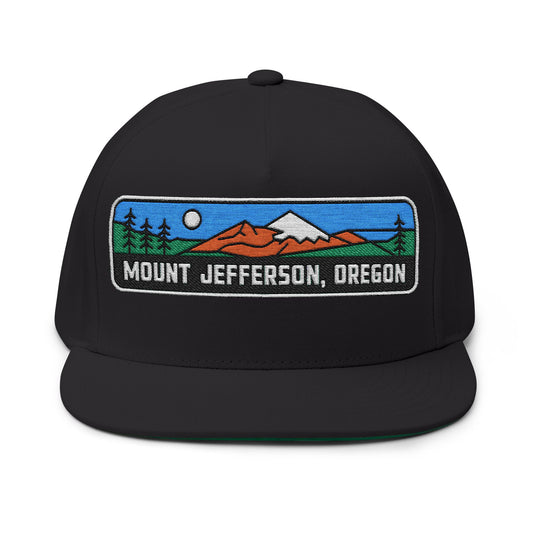 Mount Jefferson Oregon Flat Bill Hat Outdoor Adventure Adjustable Snapback Cap