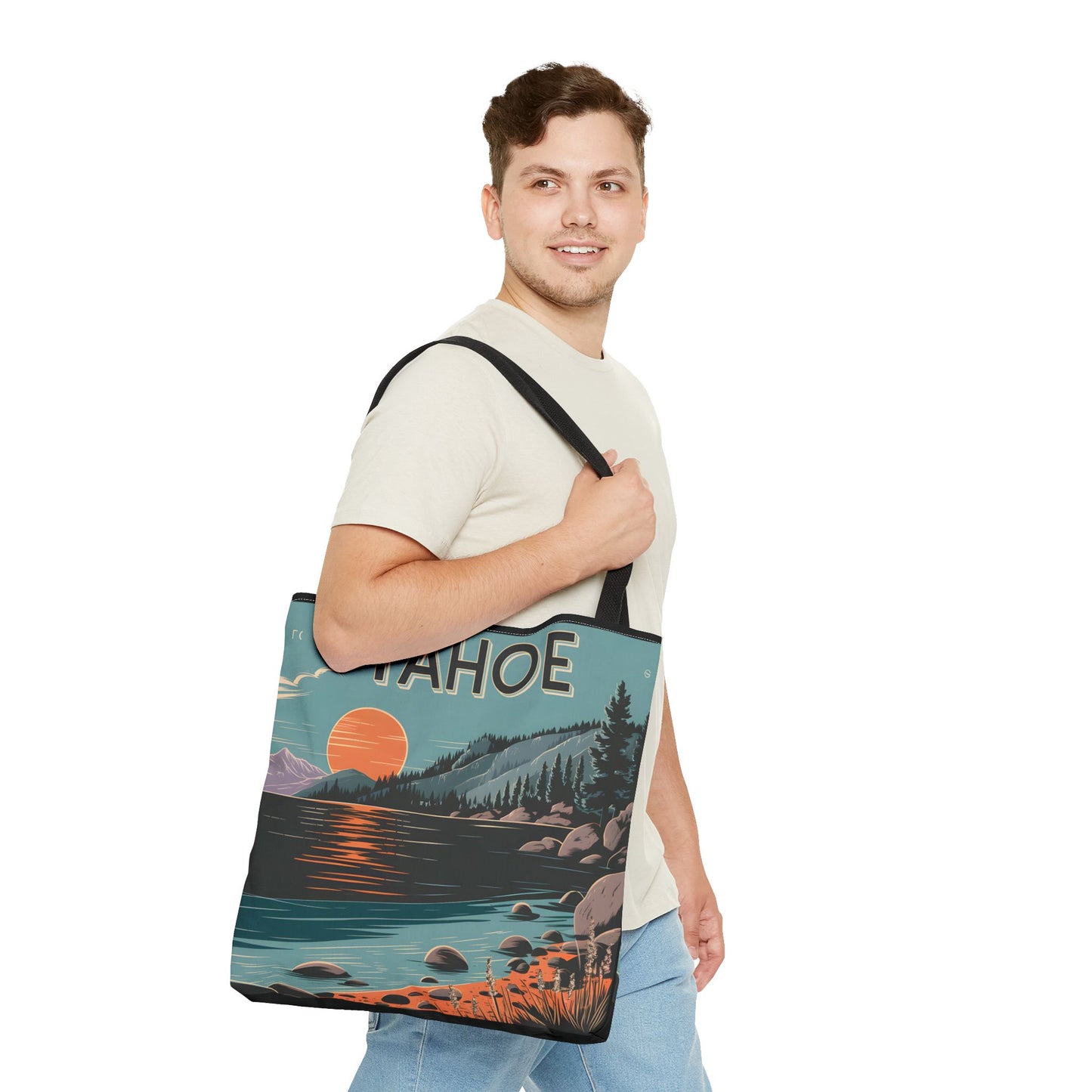 Vintage Tahoe Tote Bag All Over Print Lake Sunset Hiking Gift Outdoors Art